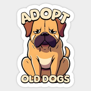 Adopt Old Dogs! Cute Old Dog Cartoon Sticker